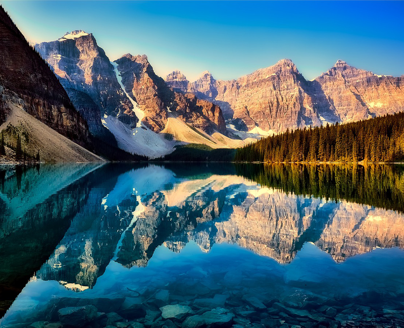North American Holidays Clear lake with mountains reflected